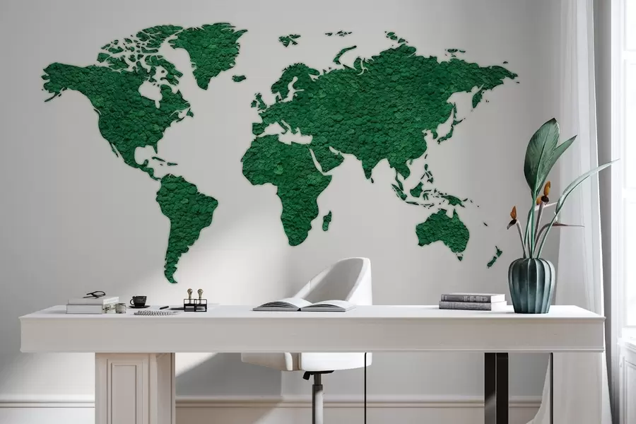 Wall Mural Photo Wallpaper World map with moss, nature, lush green color palette  w02657v2