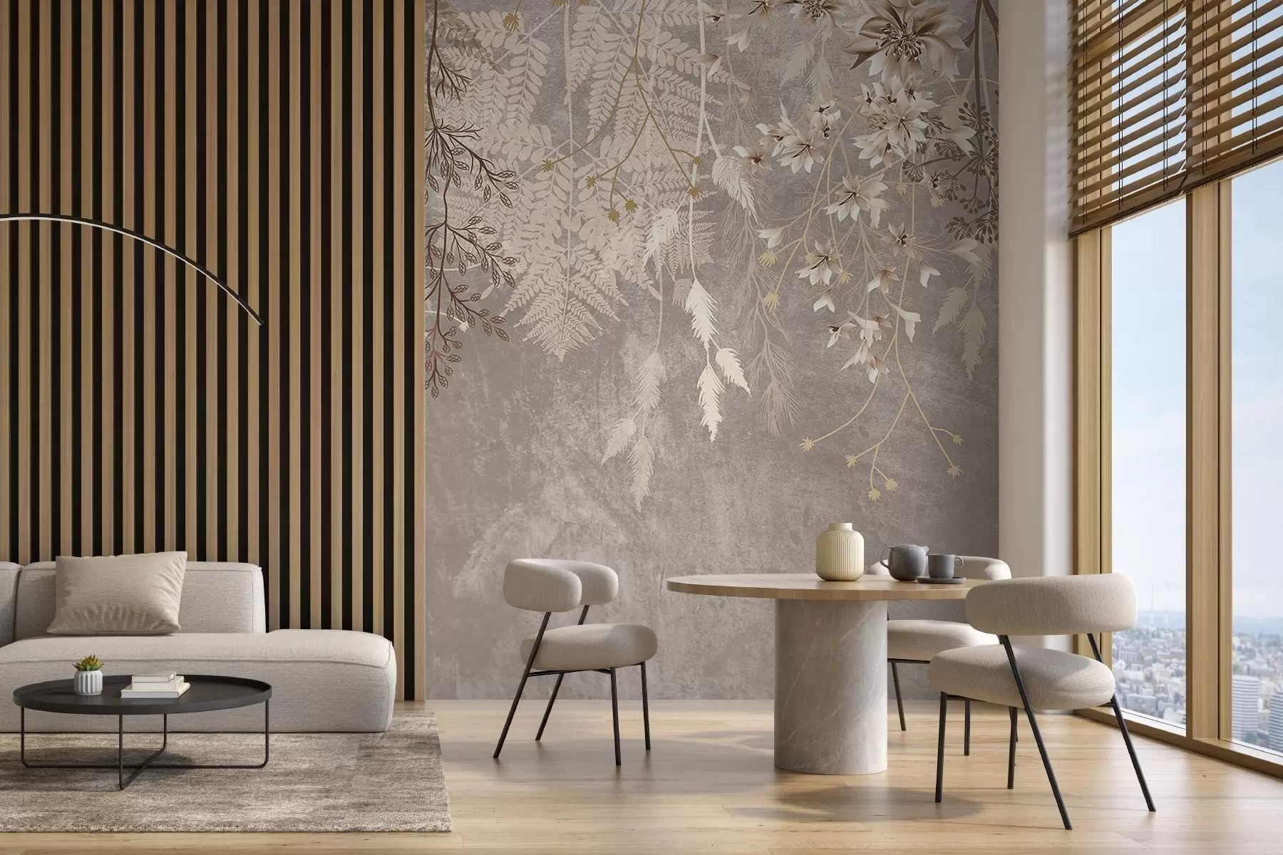 Wall Mural Photo Wallpaper A dreamy, delicate, wispy plants, spikelets and flowers in brown pastel colors against a hazy, textured background w08606v1