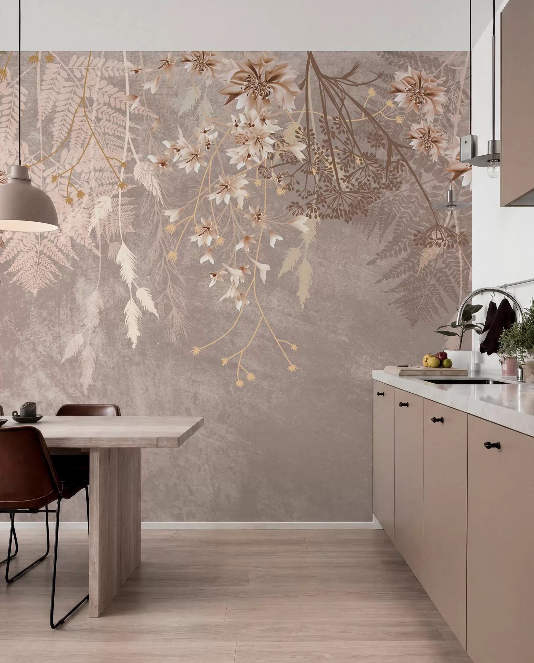 Wall Mural Photo Wallpaper A dreamy, delicate, wispy plants, spikelets and flowers in brown pastel colors against a hazy, textured background w08606v1