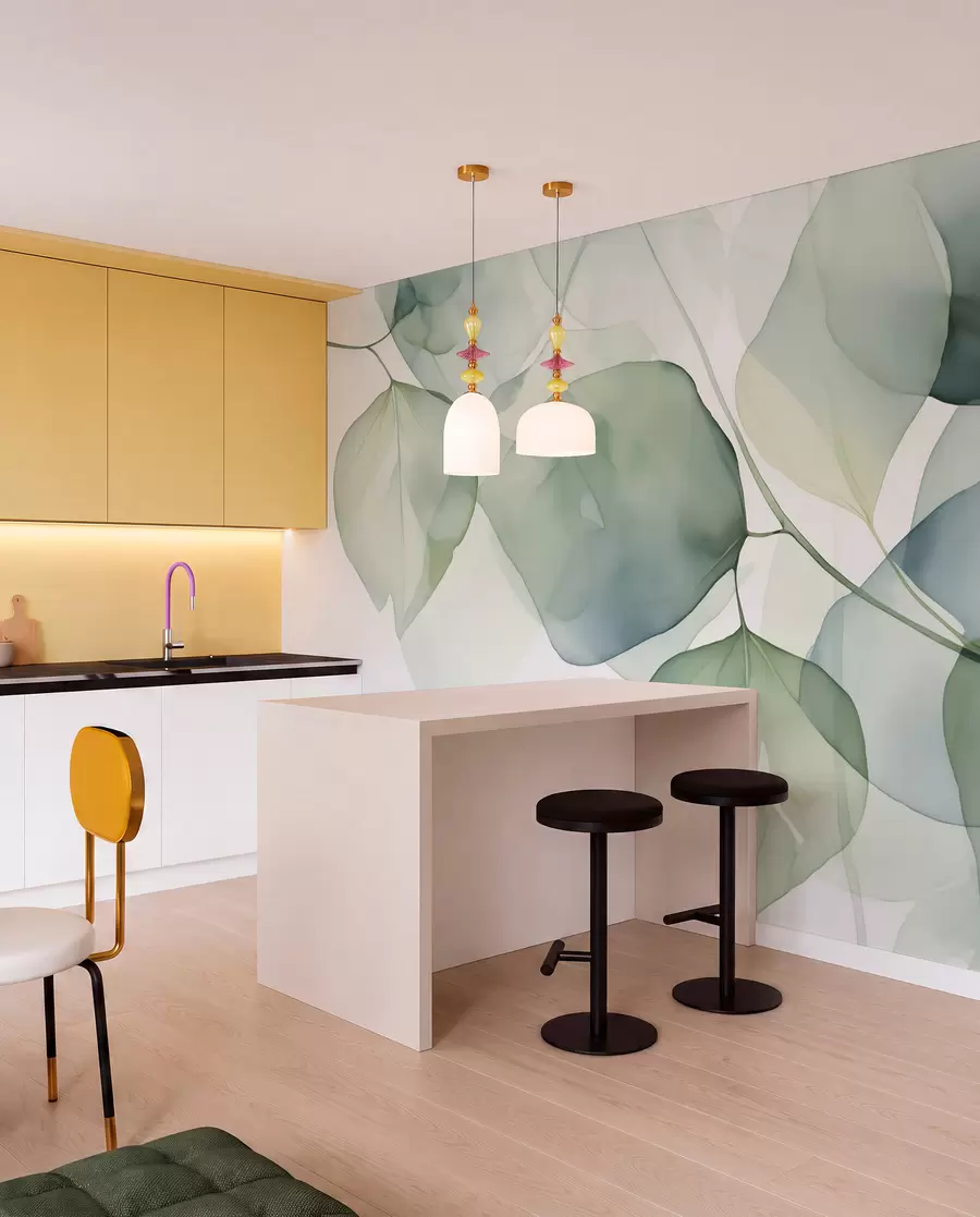 Wall Mural Photo Wallpaper Leaves large abstract imitation of watercolor w02725