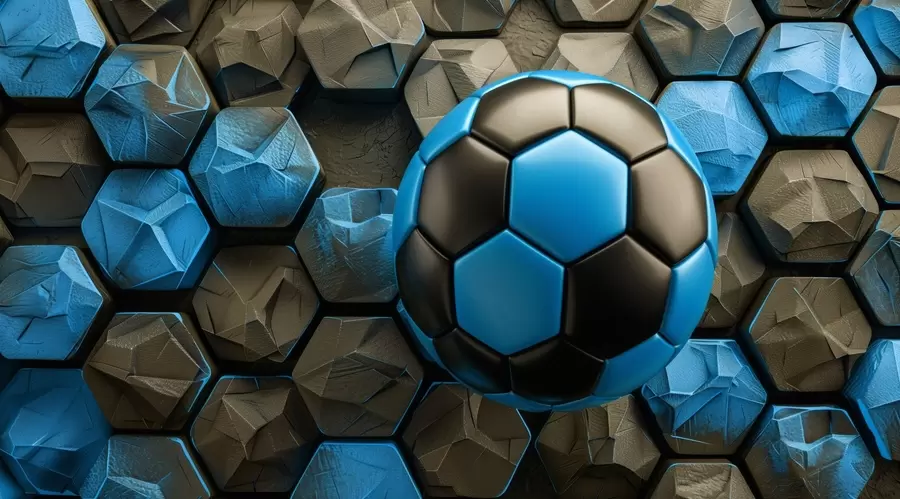 murales Balón de fútbol grande y panales negros y azules w08617
