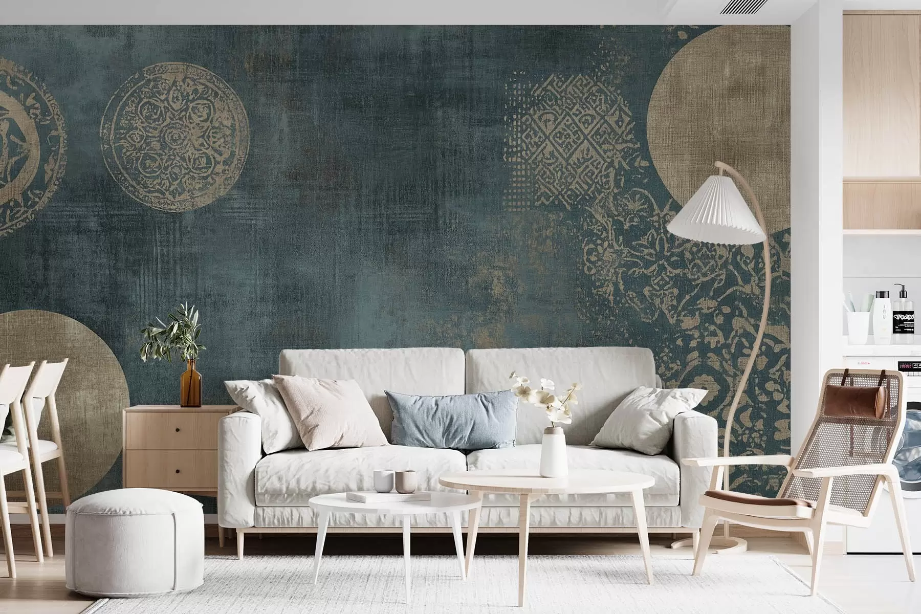 peintures murales Cercles jaunes sur fond vieilli foncé w08628