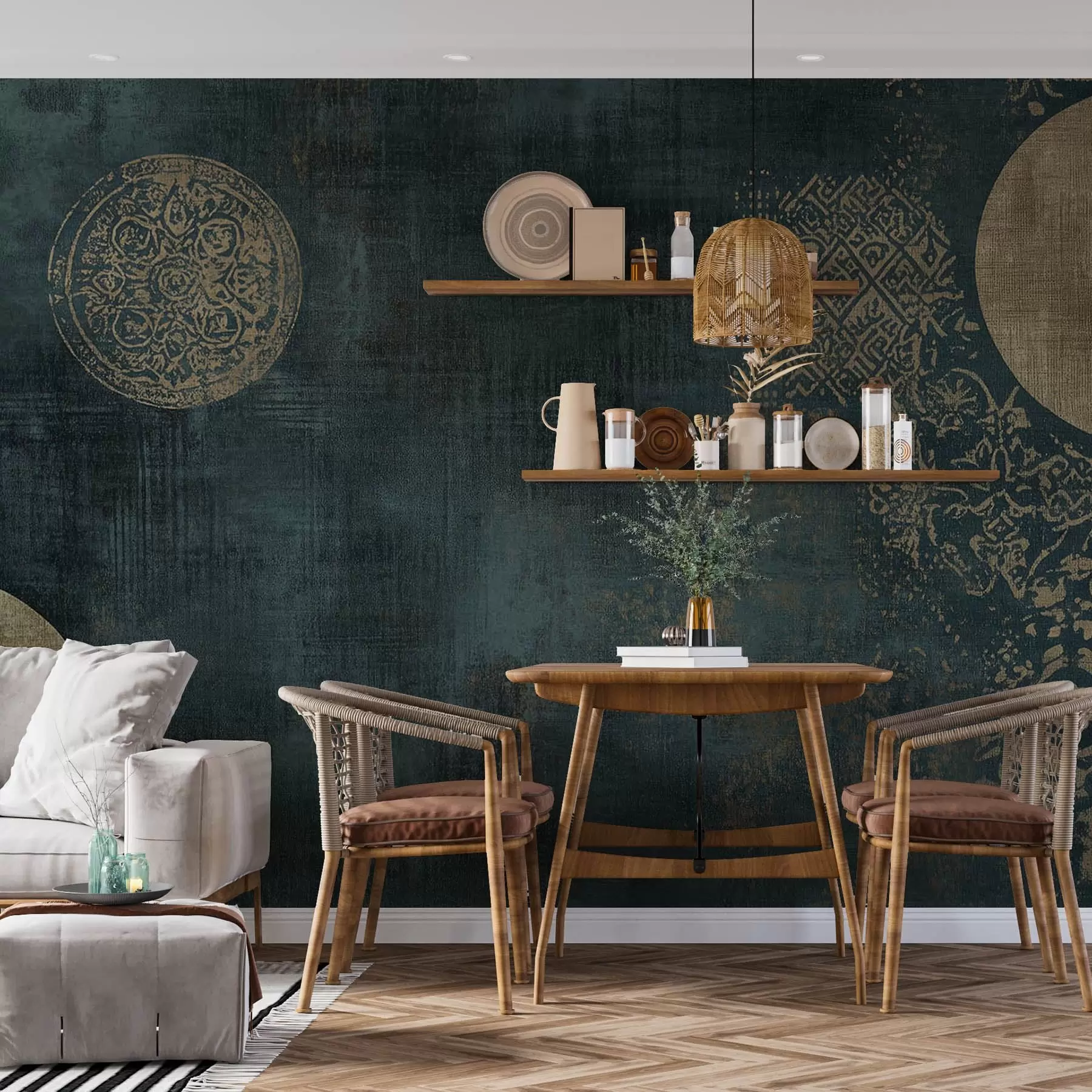 Wall Mural Photo Wallpaper Yellow circles on a dark aged background w08628