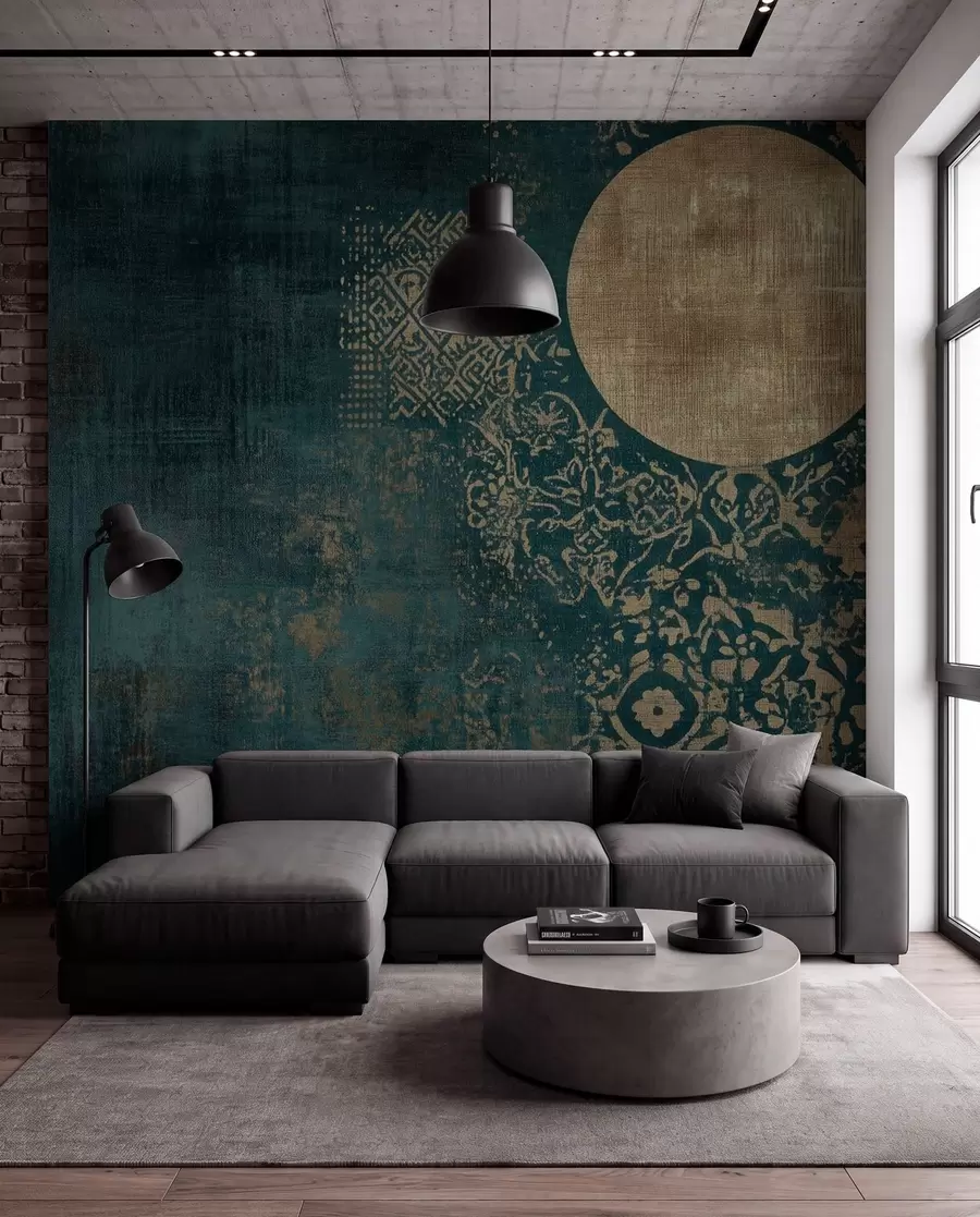 Wall Mural Photo Wallpaper Yellow circles on a dark aged background w08628