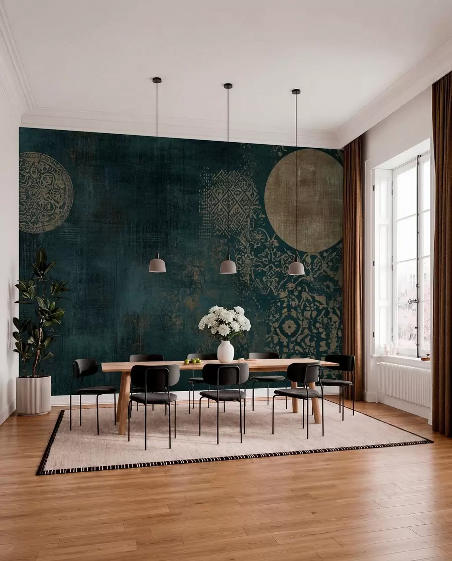 wall murals Yellow circles on a dark aged background w08628