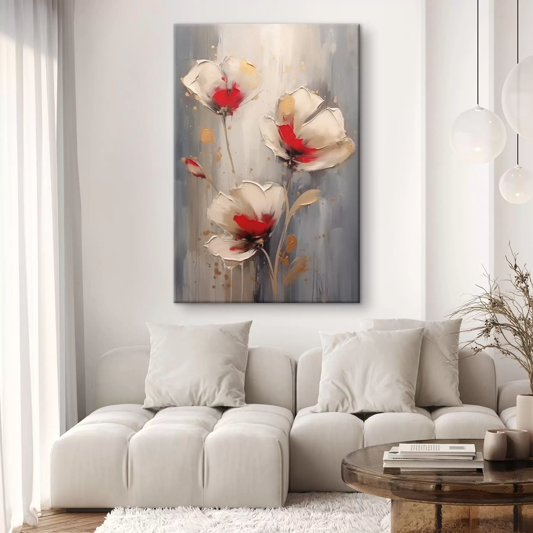wall murals White and red flowers s42345
