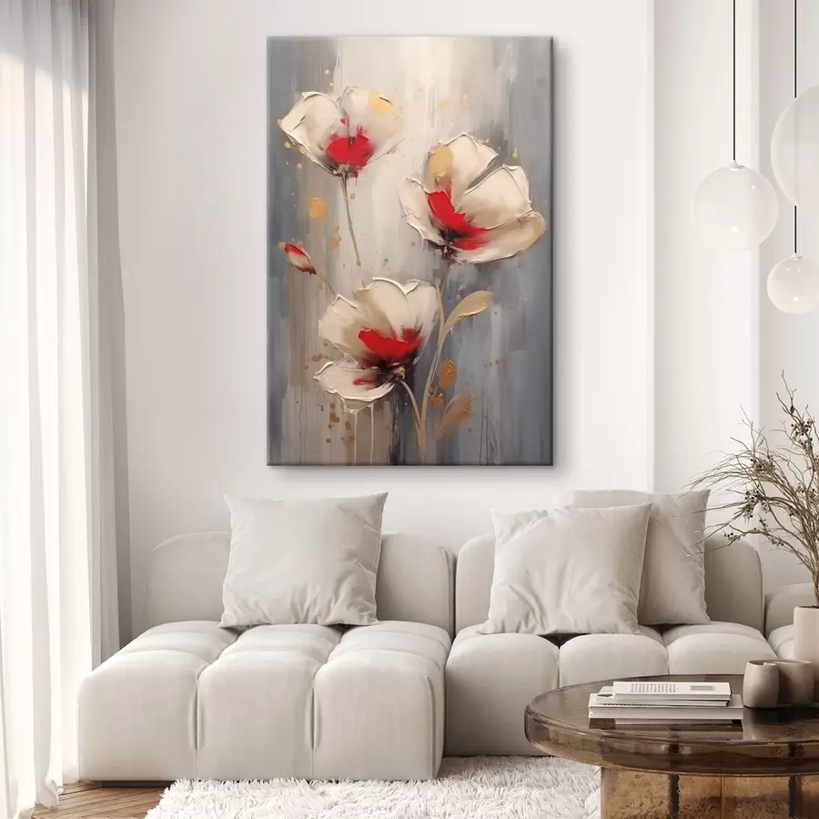 wall murals White and red flowers s42345