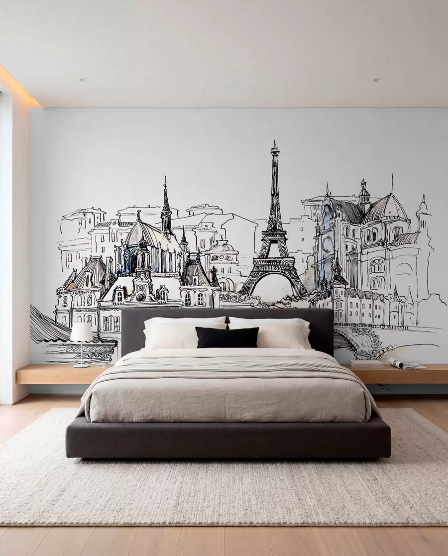 wall murals Parisian skyline in artistic outline u77704