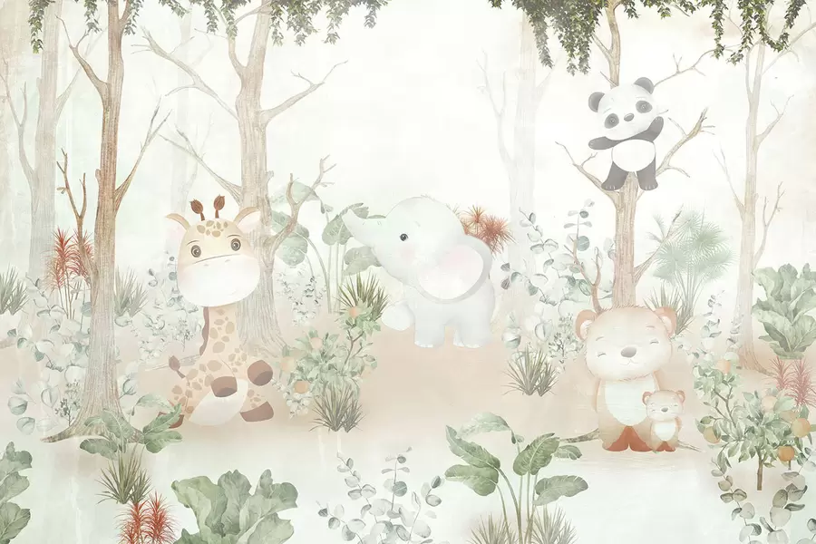 murais de parede Animais adoráveis a explorar uma floresta tranquila u73879