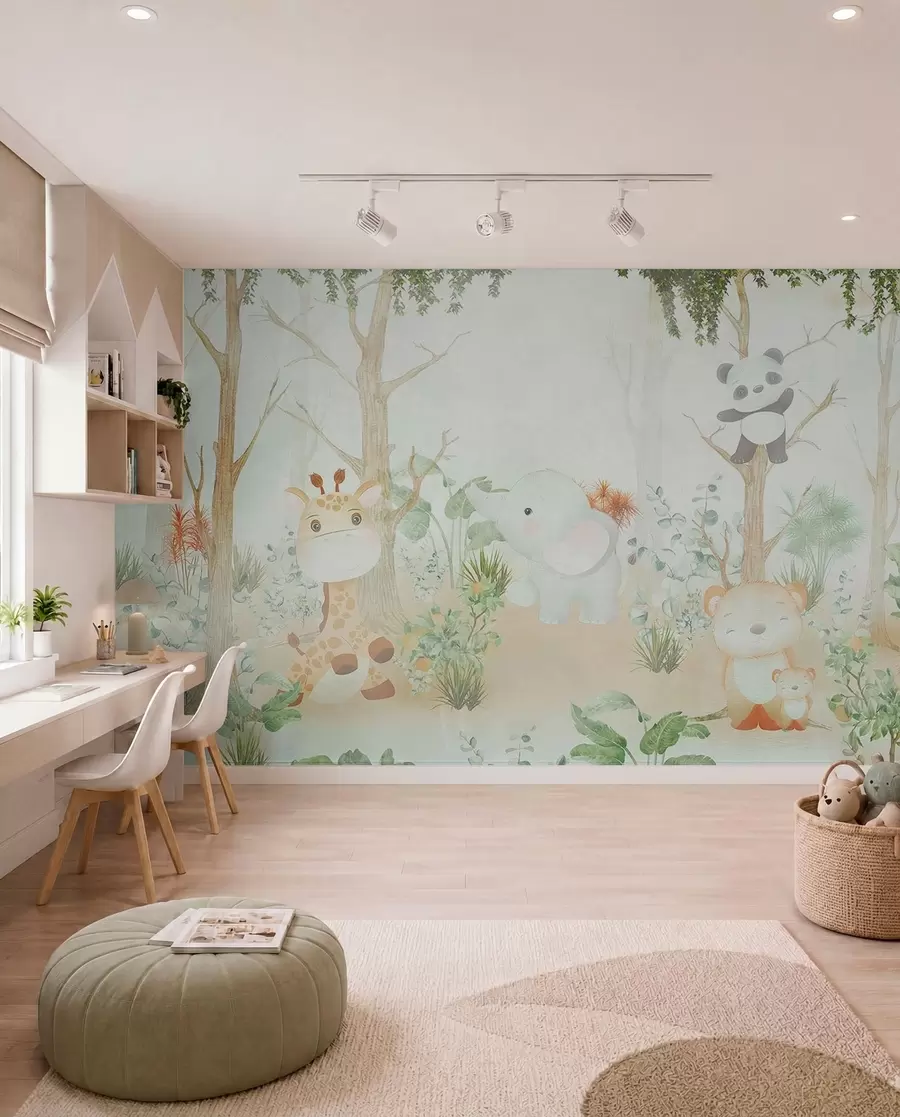 murales Adorables animales explorando un apacible bosque u73879