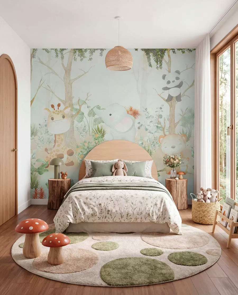 peintures murales D'adorables animaux explorent une forêt paisible u73879
