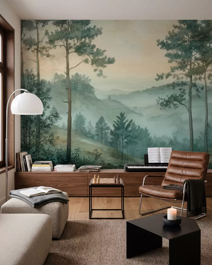 Wall Mural Photo Wallpaper panorama of the forest with hills w02690