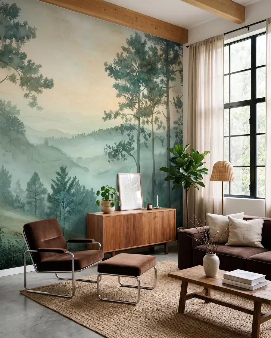 Wall Mural Photo Wallpaper panorama of the forest with hills w02690