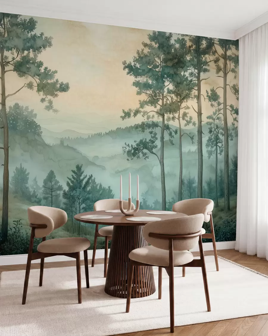 wall murals panorama of the forest with hills w02690