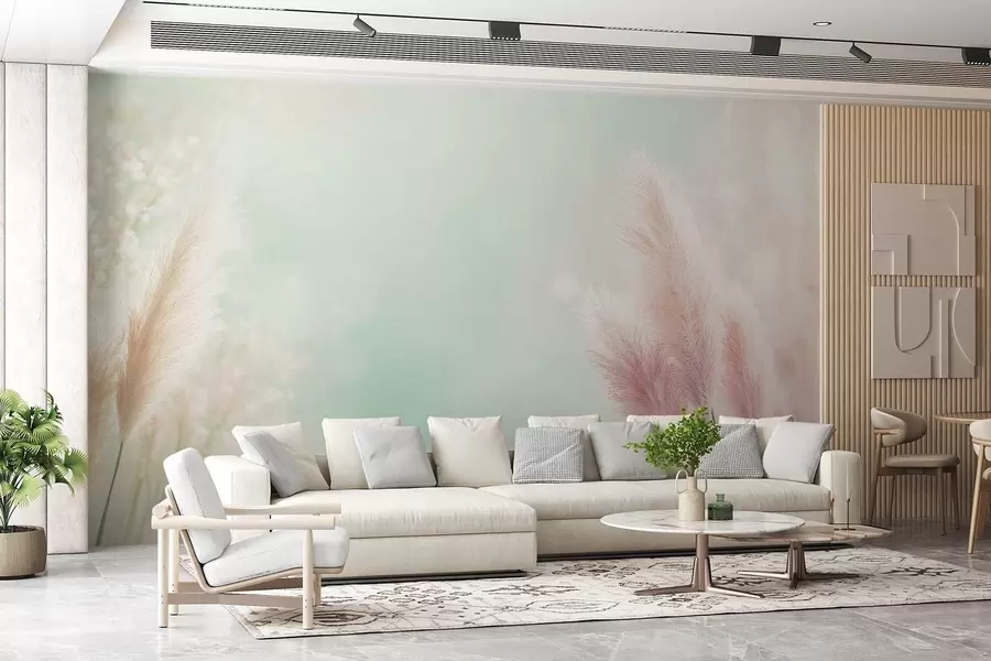 Wall Mural Photo Wallpaper pampas grass on a delicate turquoise background w02766