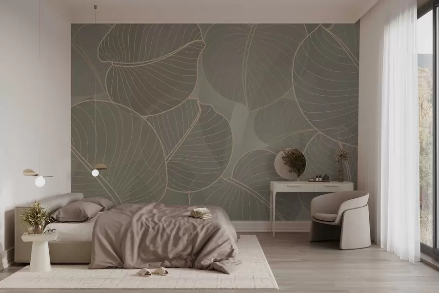 Wall Mural Photo Wallpaper linear foliage of the August lily in beige tones w02768