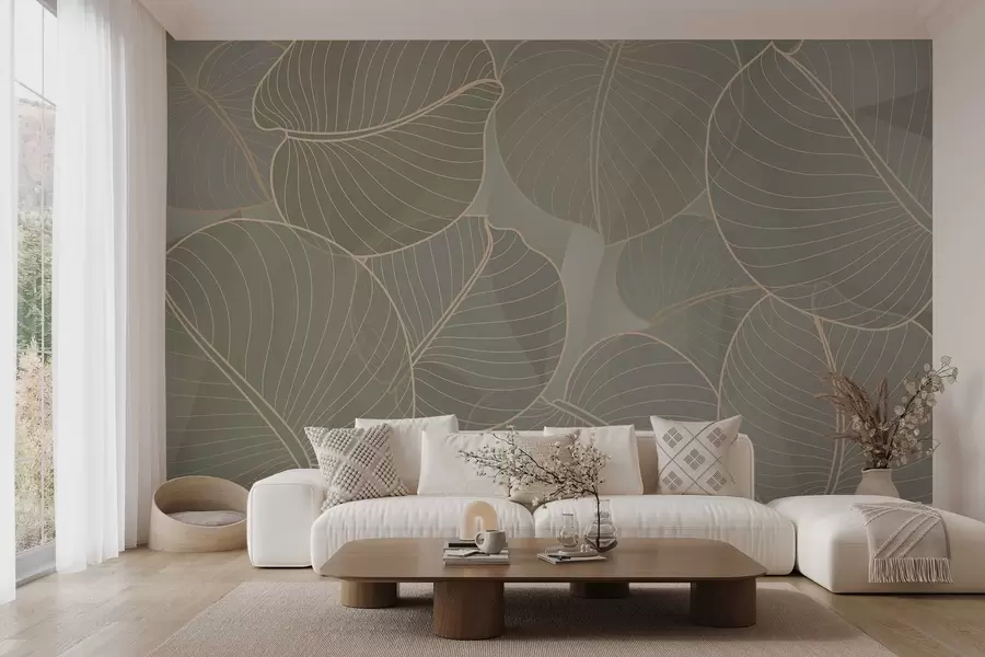 Wall Mural Photo Wallpaper linear foliage of the August lily in beige tones w02768