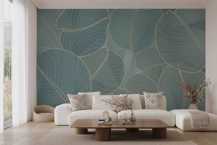 Wall Mural Photo Wallpaper linear foliage of the August lily in turquoise tones w02768v1