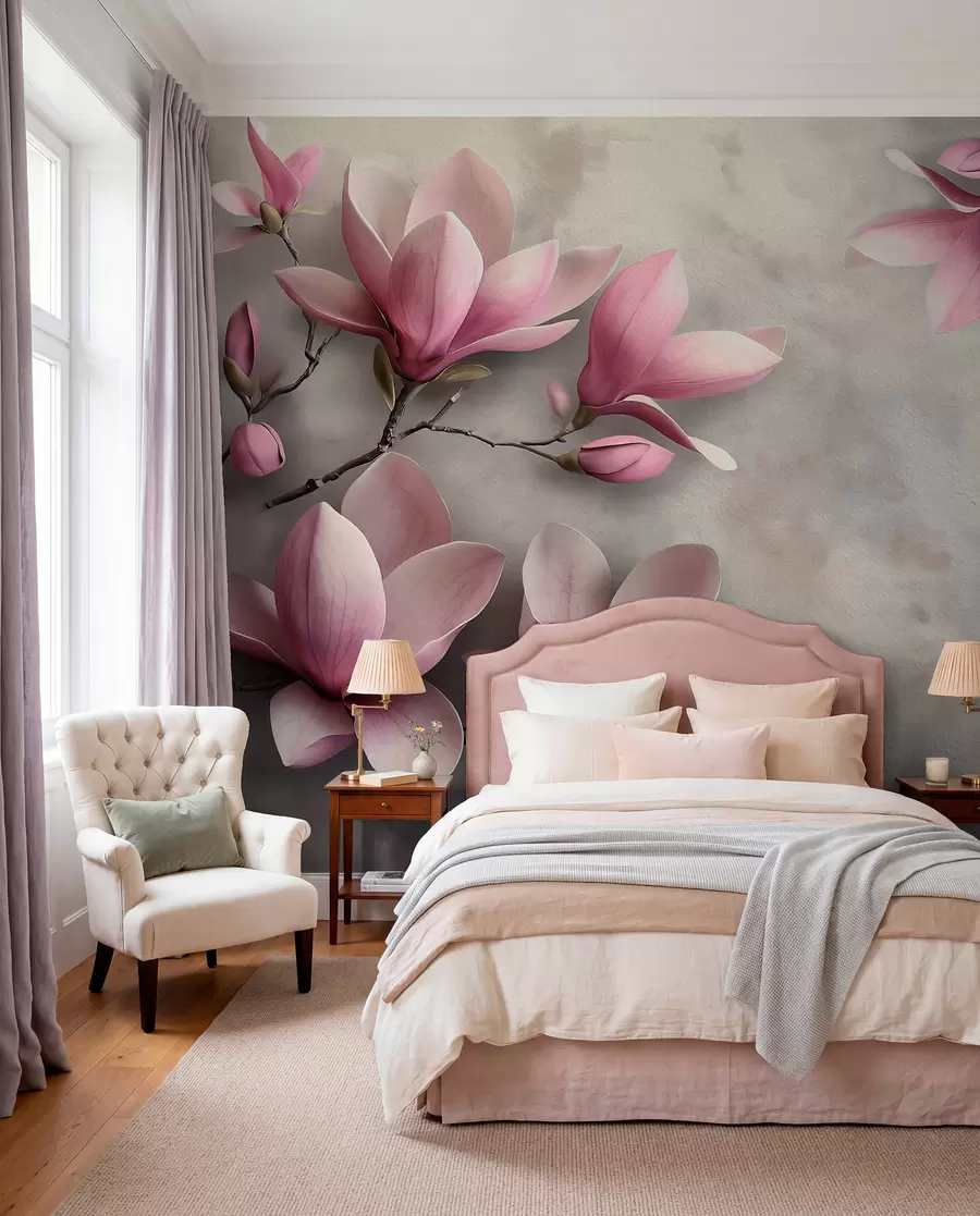 murales Magnolia sobre gris w08636v1