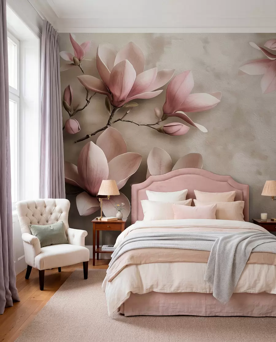 wall murals Magnolia on Taupe w08636v2