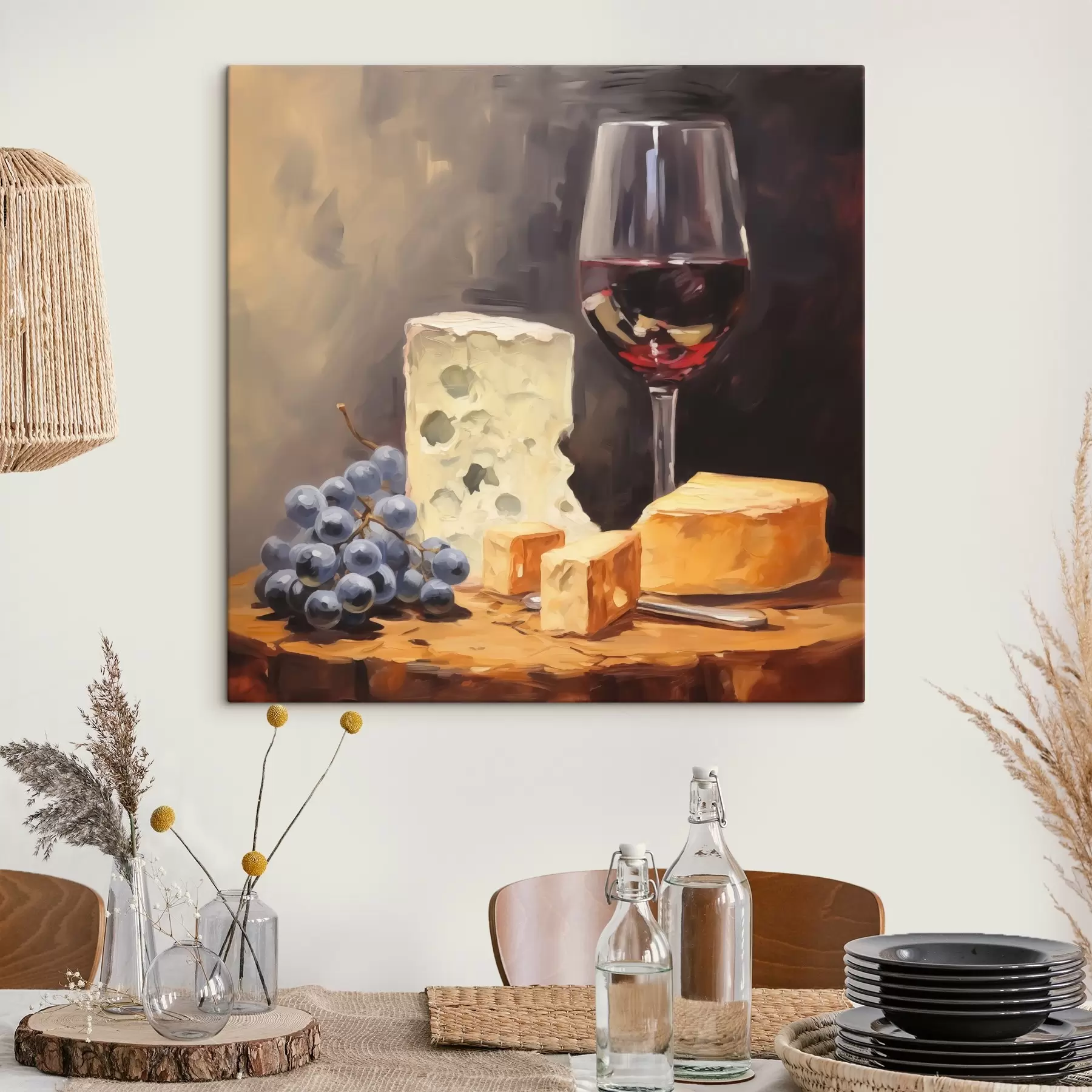 wall murals Glass of red wine and cheeses imitation painting s42415