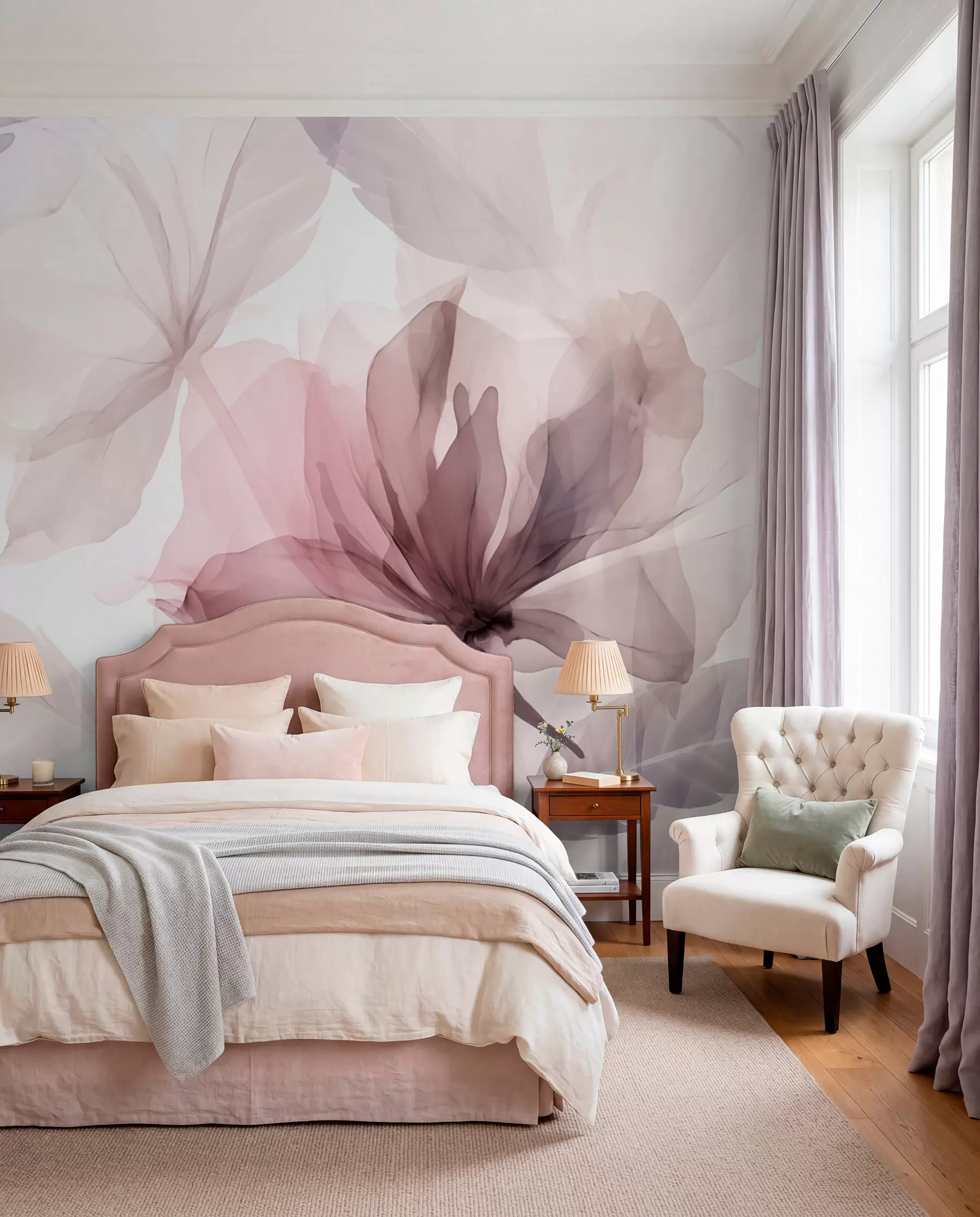 peintures murales Fleurs mauves transparentes w02755