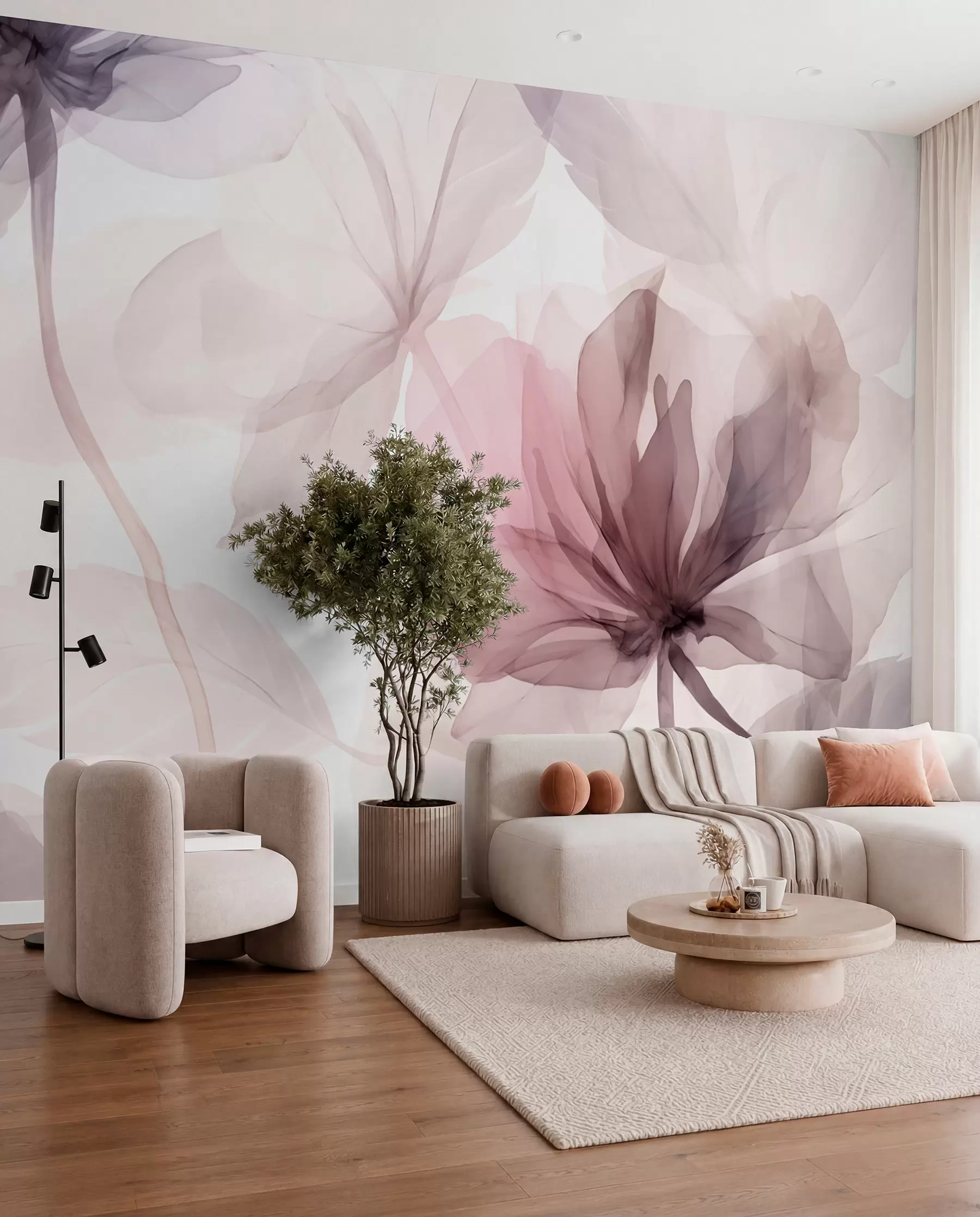 peintures murales Fleurs éphémères aux délicates couleurs pastel w02755