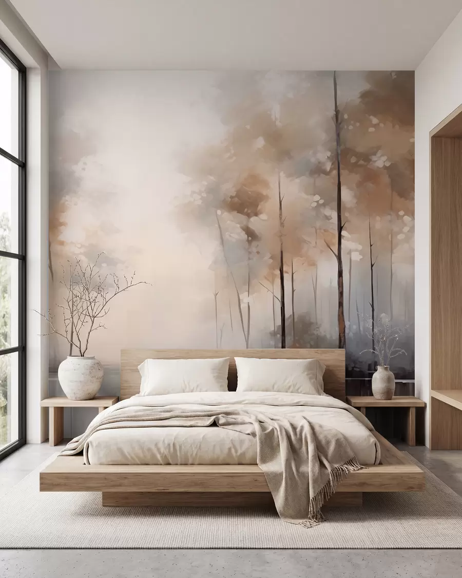 wall murals Foggy forest by the pond w02758