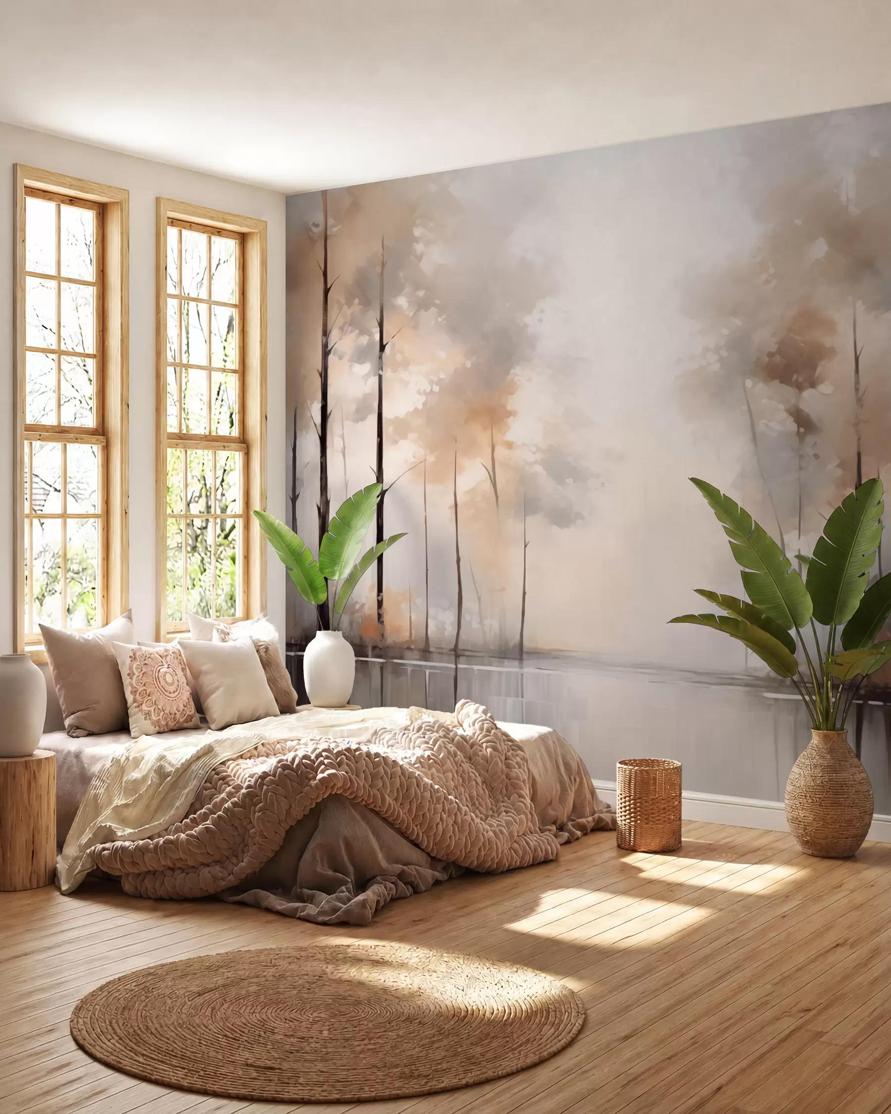murales Bosque brumoso junto al estanque w02758