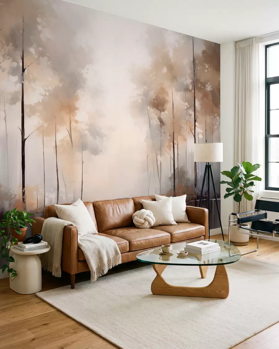 Wall Mural Photo Wallpaper Foggy forest by the pond w02758