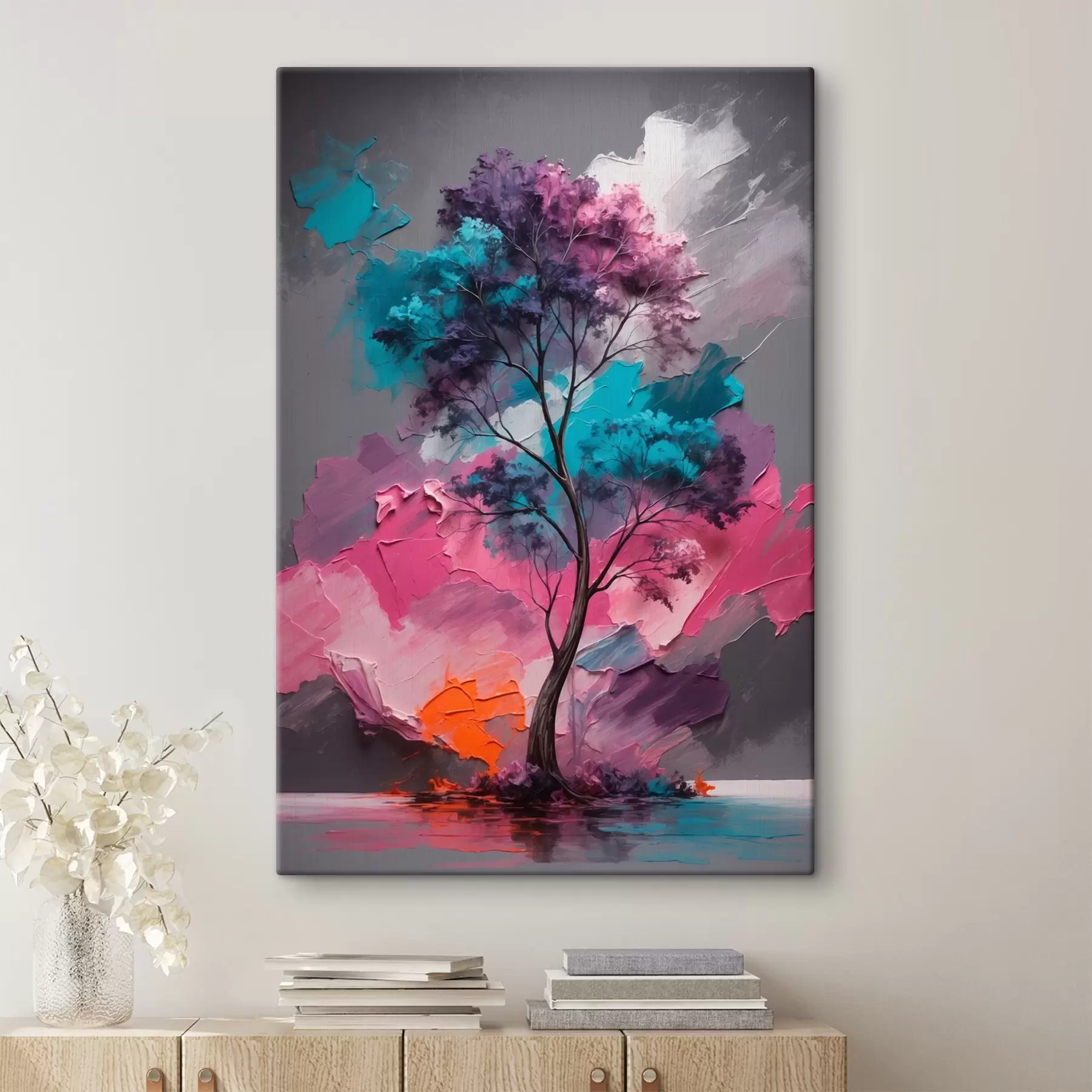 wall murals Tree on pink-gray background s42262