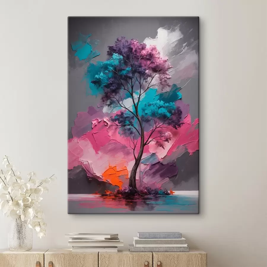 murales Árbol sobre fondo gris rosado s42262
