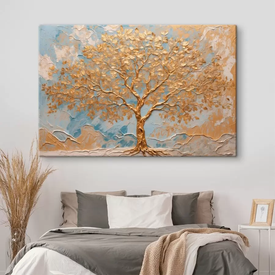 wall murals Yellow tree on blue-white background s42266