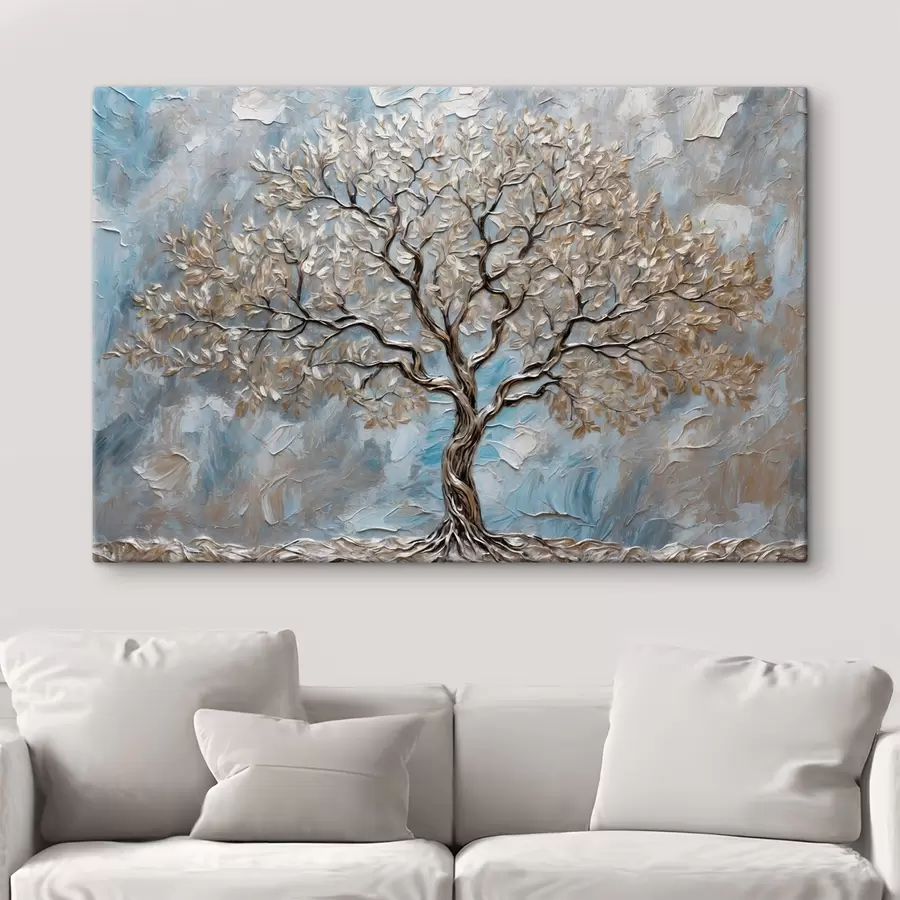 wall murals Silver tree on blue-gray background s42273