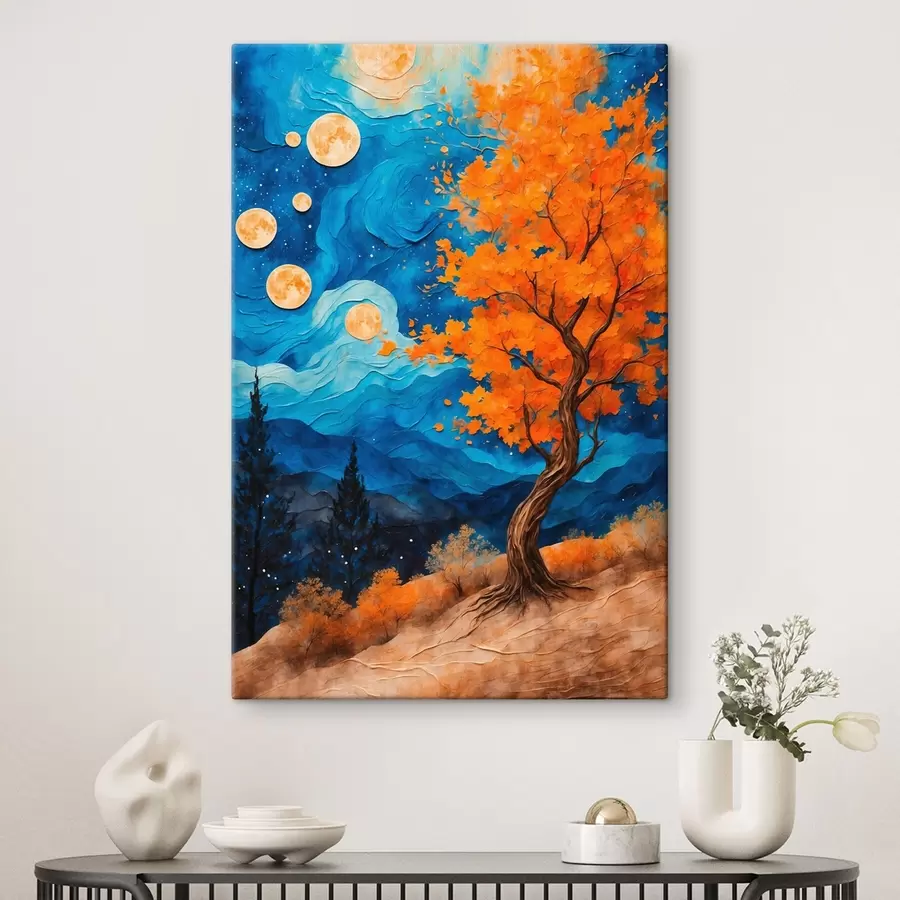 wall murals Tree growing on a hill at night s42274