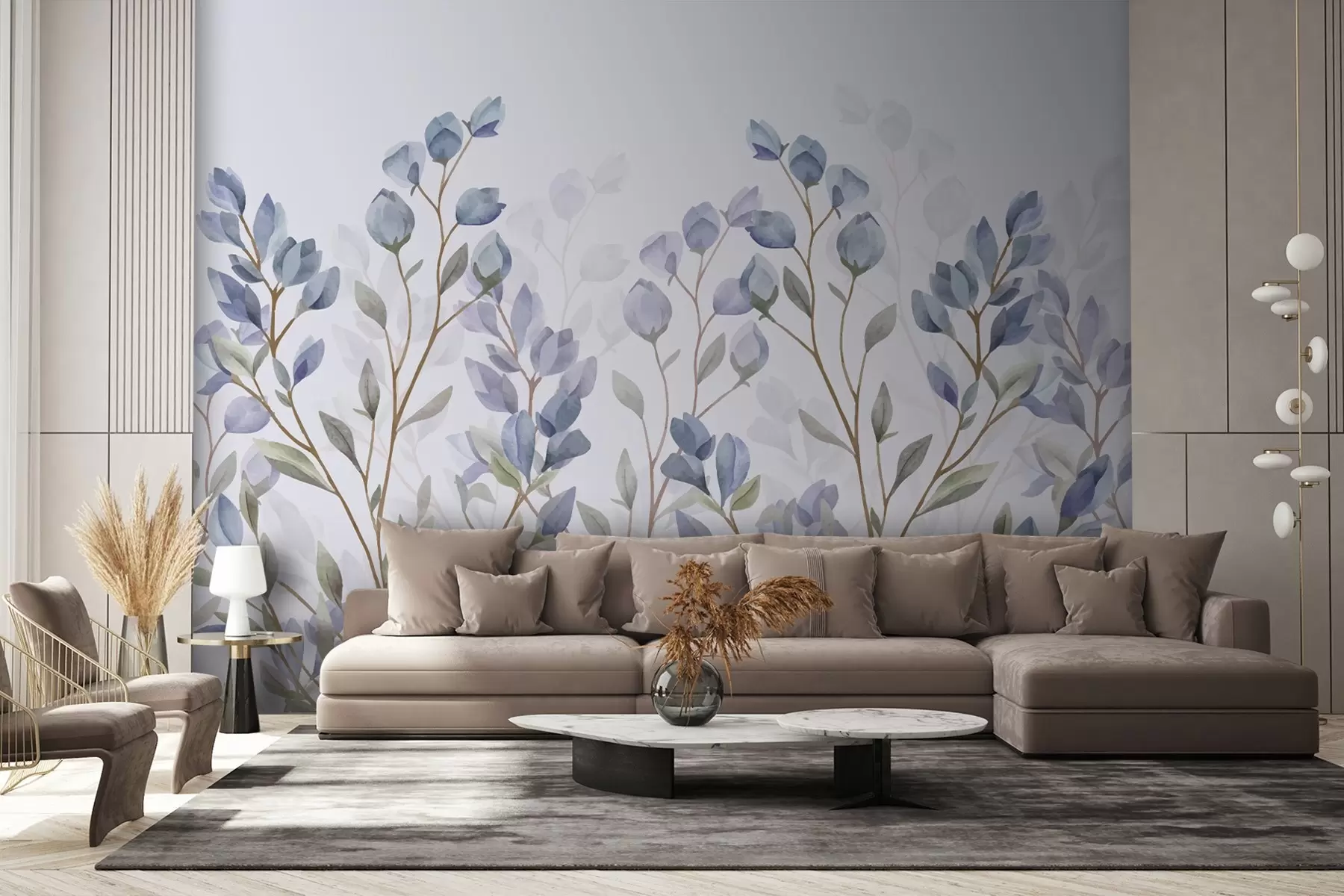 Wall Mural Photo Wallpaper branches with blue leaves w02811