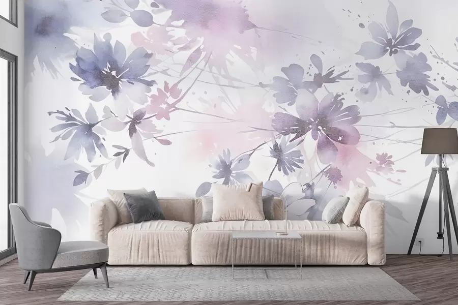 murales Flores abstractas de textura suave y colores pastel con fondos difuminados , que crean una atmósfera etérea y de ensueño w08645