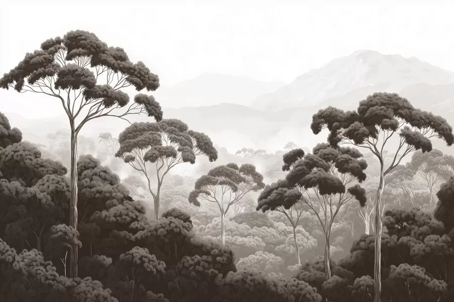 Wall Mural Photo Wallpaper Jungle forest, mountains, tropical, nature, big trees, brown colors w02739v2