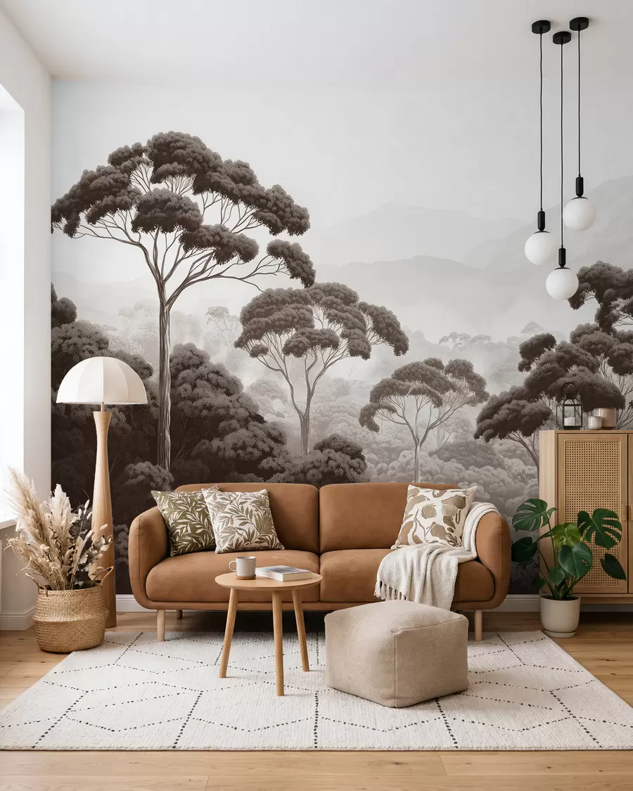 Wall Mural Photo Wallpaper Jungle forest, mountains, tropical, nature, big trees, brown colors w02739v2