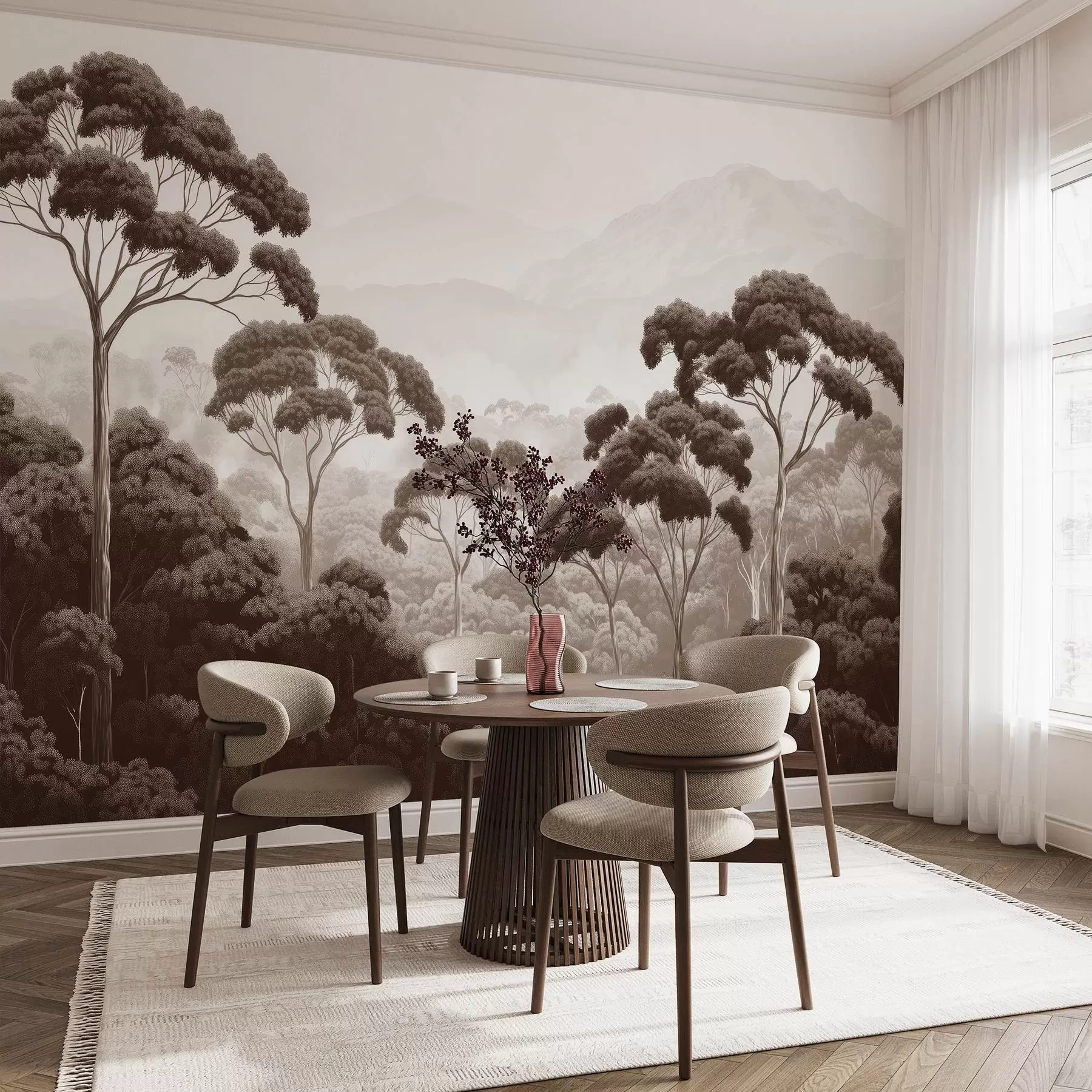 Wall Mural Photo Wallpaper Jungle forest, mountains, tropical, nature, big trees, brown colors w02739v2
