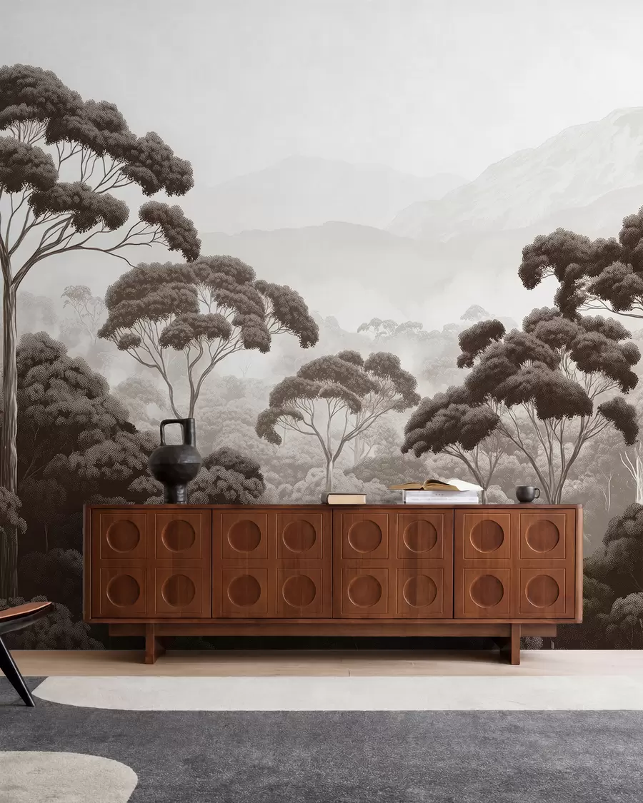 Wall Mural Photo Wallpaper Jungle forest, mountains, tropical, nature, big trees, brown colors w02739v2