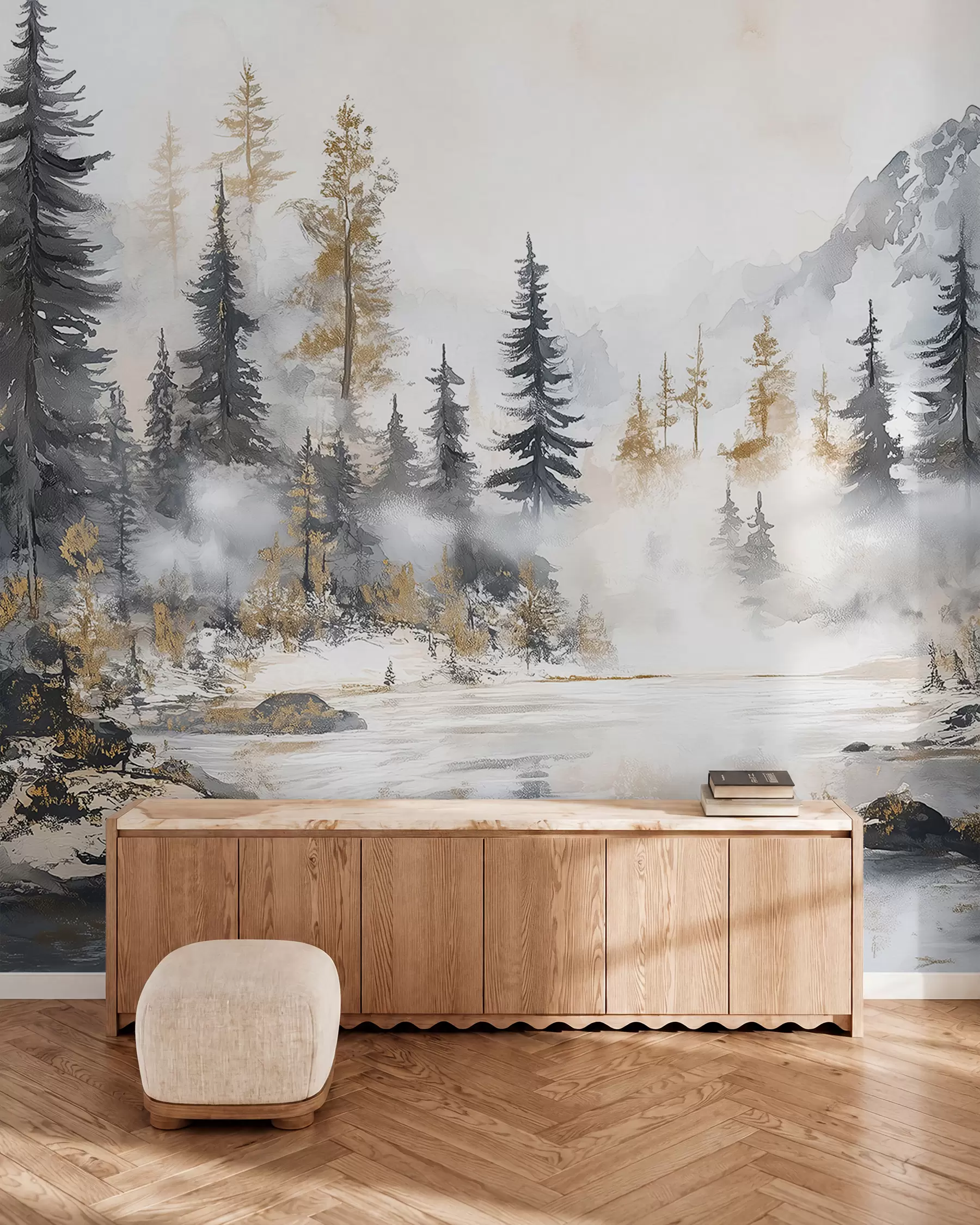 Wall Mural Photo Wallpaper Winter Pines by the Lake w02741