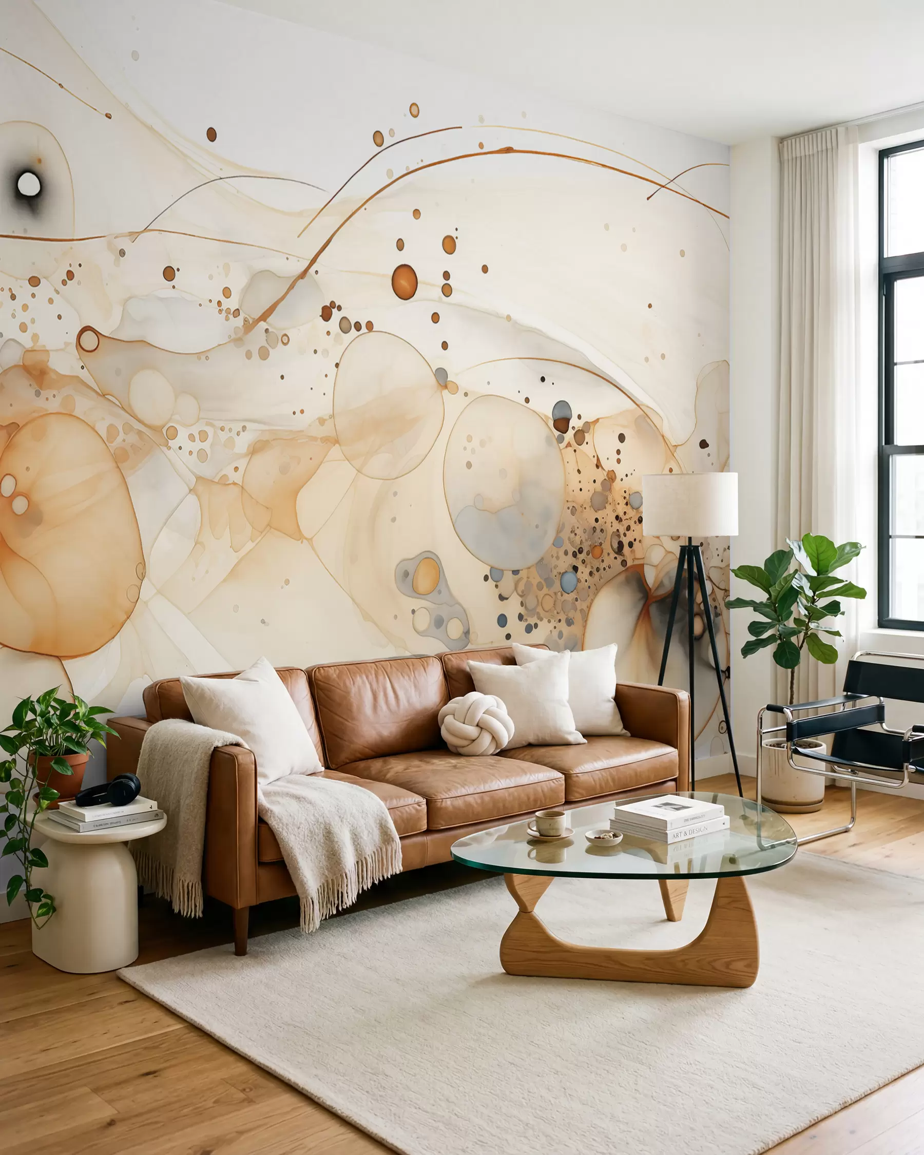 wall murals Abstract ink art, fluid style, beige color palette w02744