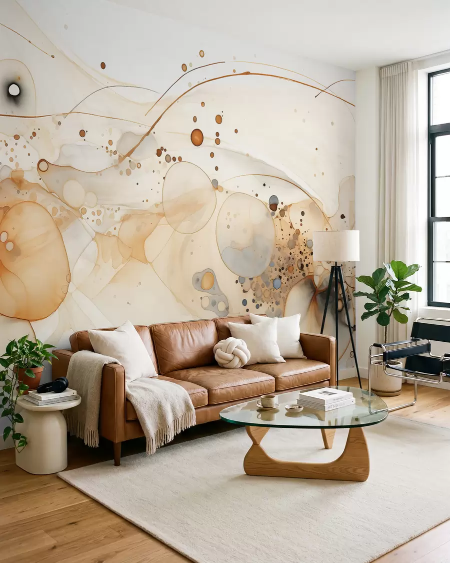 Wall Mural Photo Wallpaper Abstract ink art, fluid style, beige color palette  w02744
