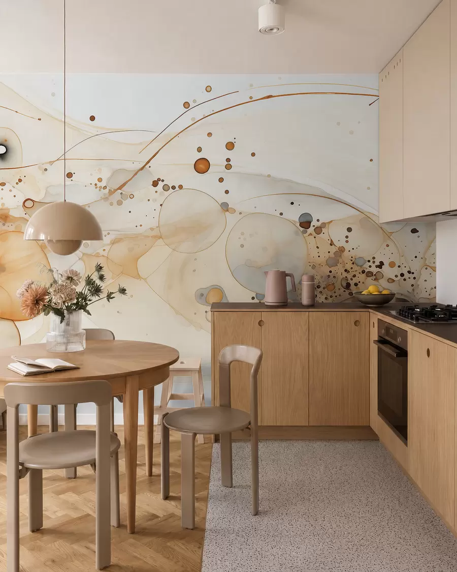 wall murals Abstract ink art, fluid style, beige color palette w02744