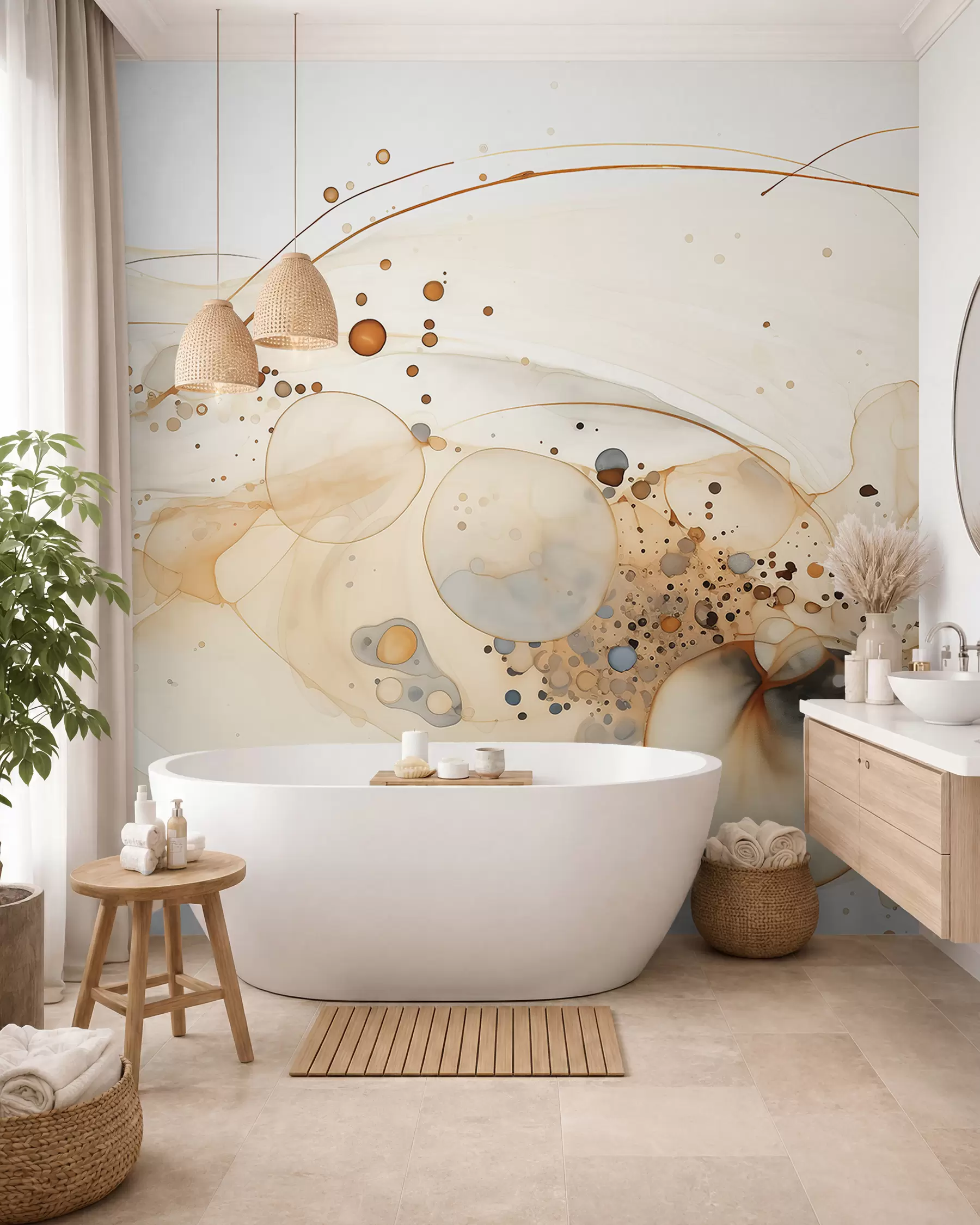 Wall Mural Photo Wallpaper Amber Ink and Golden Orbits w02744