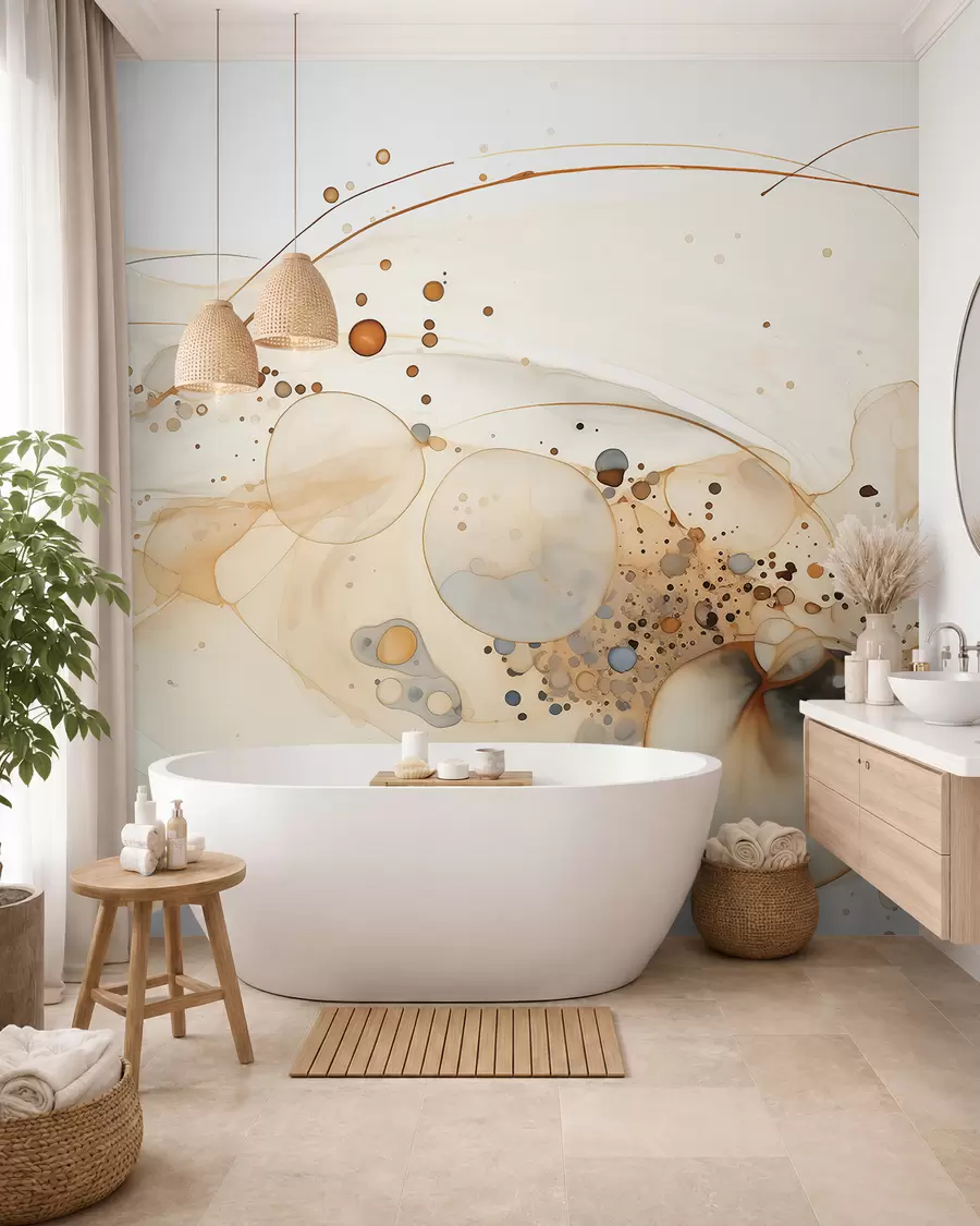wall murals Abstract ink art, fluid style, beige color palette w02744
