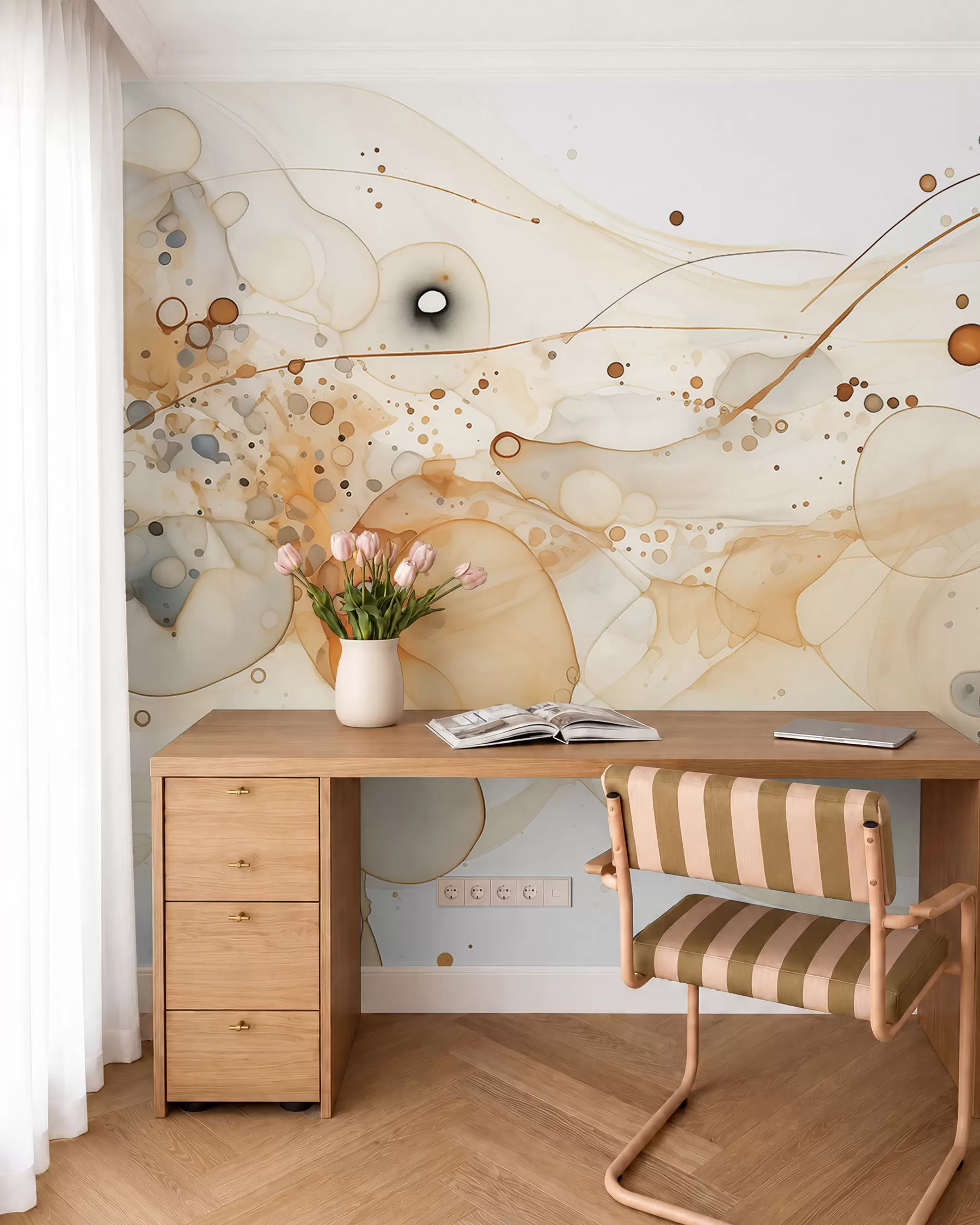 Wall Mural Photo Wallpaper Abstract ink art, fluid style, beige color palette  w02744