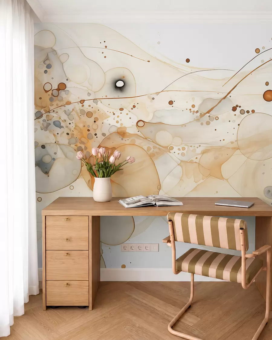 wall murals Abstract ink art, fluid style, beige color palette w02744