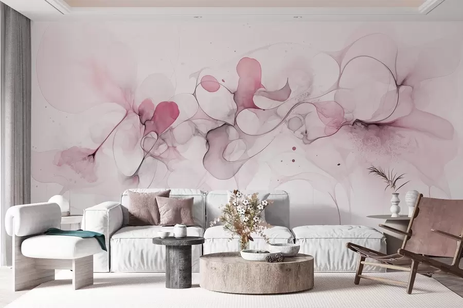 Wall Mural Photo Wallpaper Fluid art style, abstraction, soft pink colors w02745v2